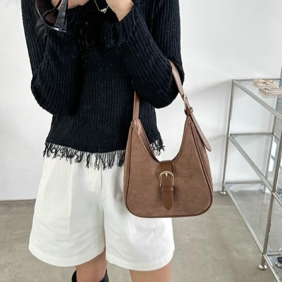 Fashion-Forward Coffee Suede Shoulder Bag - Perfect Gift for Any Occasion - Picture 2 of 8